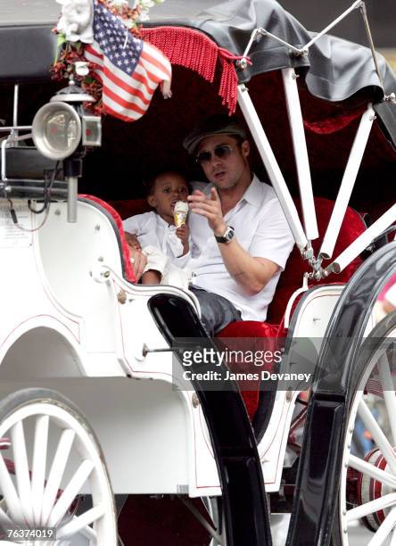 Brad Pitt and Zahara Jolie-Pitt visit Central Park on August 28, 2007 in New York City