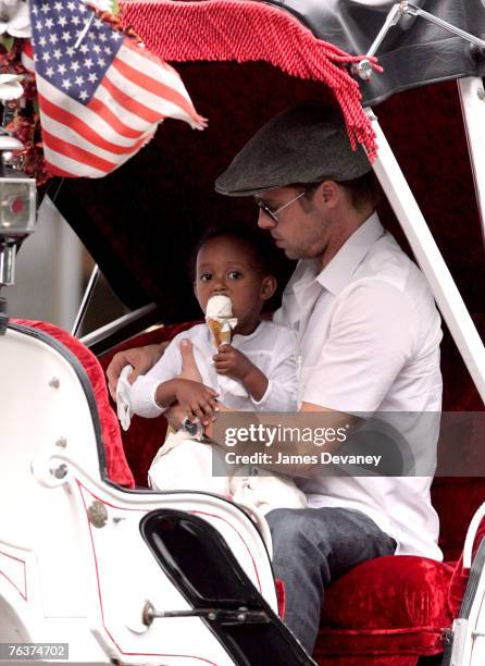 Brad Pitt and Zahara Jolie-Pitt visit Central Park in New York City on August 28, 2007.