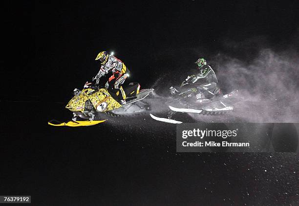 Blair Morgan and Tucker Hibbert during Snow Cross finals at Winter X Games IX at Buttermilk Mountain in Aspen, Colorado on February 1, 2005. Blair...