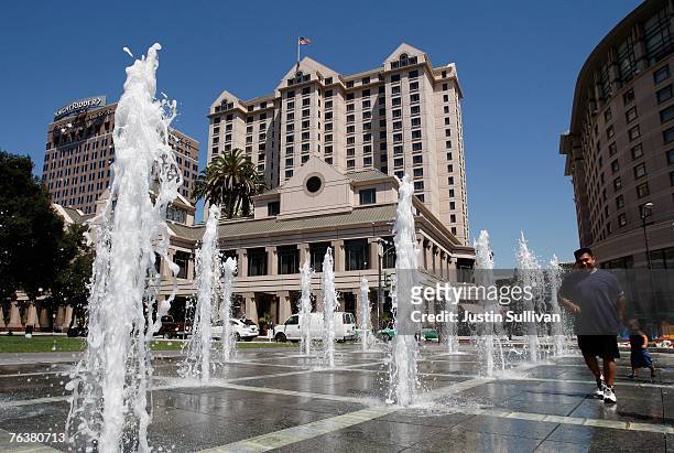 People play in a fountain outside of the Fairmont Hotel August 29, 2007 in downtown San Jose, California. The U.S. Census Bureau released its newest...