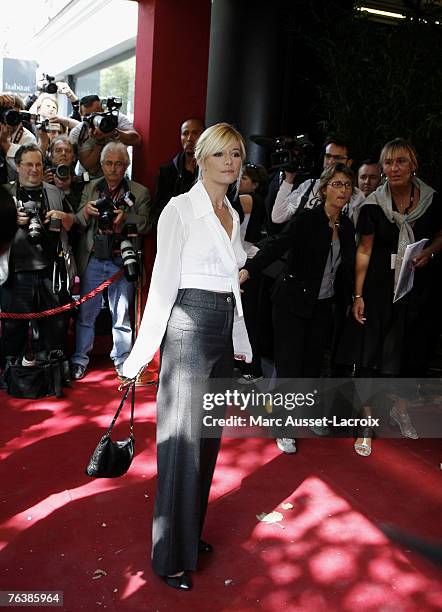 Presenter Flavie Flament arrives at the TF1 annual press conference held at the Olympia on August 29, 2007 in Paris, France. (Photo by