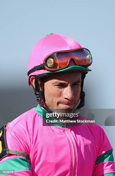 Jockey Alex Solis during the 128th Kentucky Derby at Churchill Downs on May 4, 2002 in Louisville, Kentucky.