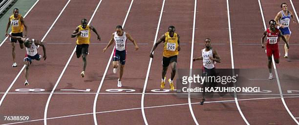 Jamaica's Christopher Williams, USA's Rodney Martins, Jamaica's Marvin Anderson, USA's Wallace Spearmon , Jamaica's Usain Bolt, USA's Tyson Gay,...