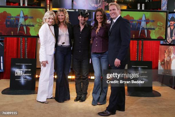 "Good Morning America" hosts Sam Champion and Diane Sawyer , musicians Jennifer Nettles and Kristian Bush of Sugarland and singer Sara Evans announce...