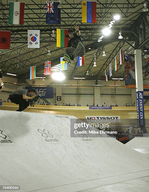 Chris Cole indy grab during the skateboard street finals at X Games XII being held at the Home Depot Center in Los Angeles, California on August 4,...
