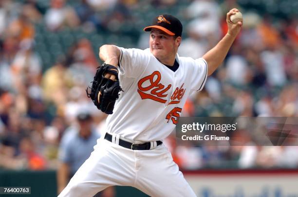 Erik Bedard of the Baltimore Orioles pitches against the Minnesota Twins at Camden Yards August 26, 2007 in Baltimore, Maryland.