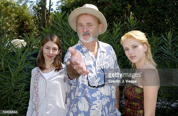 Director Sofia Coppola and actors Scarlett Johansson and Bill Murray are photographed at the Venice Film Festival on September 2, 2003 at Hotel Des...