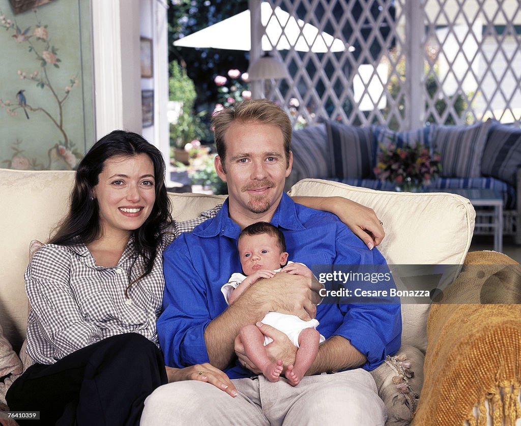 Mia Sara, Jason Connery & their newborn baby.; Mia Sara by Cesare