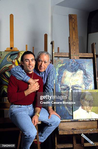 Anthony Quinn & son Francesco Quinn; Studio; Anthony Quinn, Self Assignment, January 1992; New York; New York.