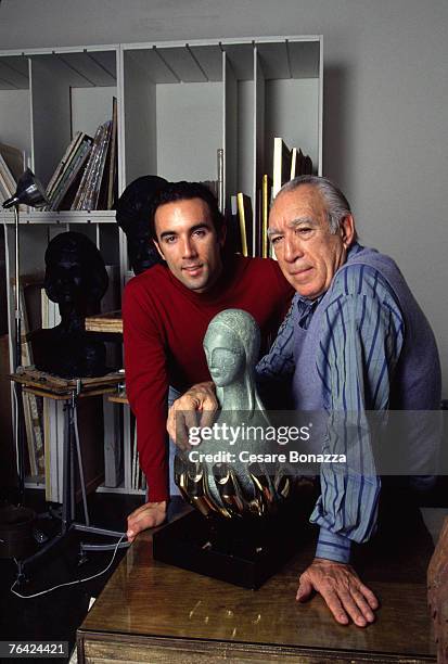 Anthony Quinn & son Francesco Quinn; Studio; Anthony Quinn, Self Assignment, January 1992; New York; New York.