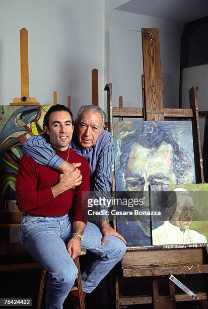 Anthony Quinn & son Francesco Quinn; Studio; Anthony Quinn, Self Assignment, January 1992; New York; New York.