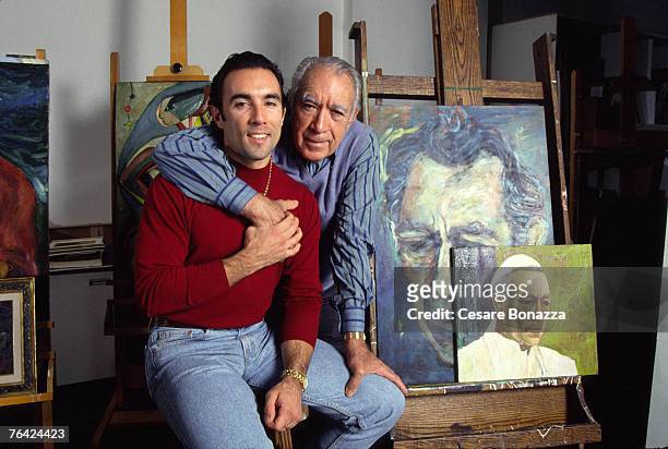 Anthony Quinn & son Francesco Quinn; Studio; Anthony Quinn, Self Assignment, January 1992; New York; New York.