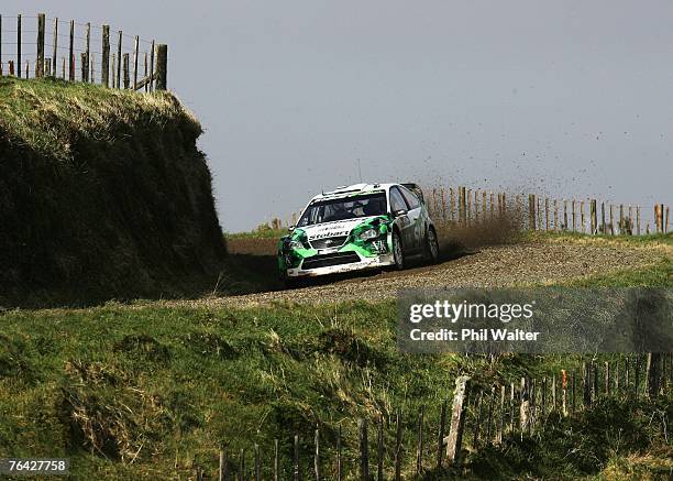 Matthew Wilson of Great Britain and co-driver Michael Orr of Great Britain and the Stobart Sport World Rally Team drive their Ford Focus RS during...