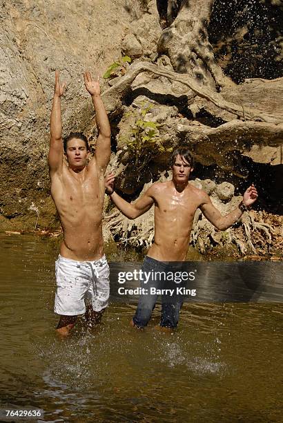 Janice Dickinson Modeling Agency Models Brian Kehoe and Grant Whitney Harvey pose at photo shoot in Griffith Park on August 25, 2007 in Los Angeles,...