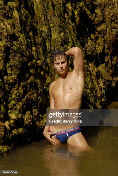 Janice Dickinson Modeling Agency Model Brian Kehoe poses at photo shoot in Griffith Park on August 25, 2007 in Los Angeles, California.