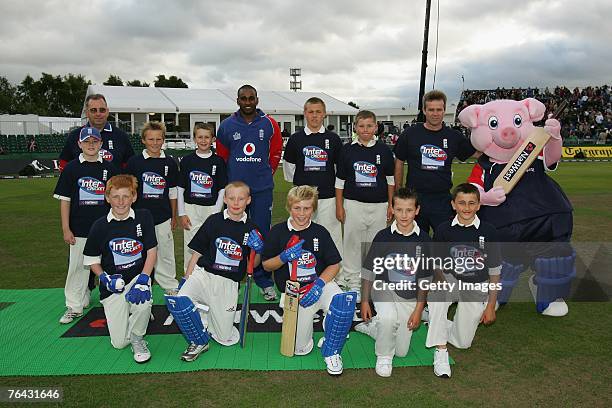 Fleetwood Hesketh CC pose with Dimitri Mascarenhas of England during the Fourth NatWest Series One Day International Match between England and India...