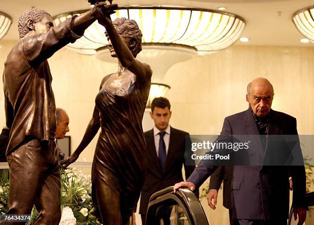 Mohamed Al Fayed observes a two-minute silence in memory of Dodi Al Fayed and Diana, Princess of Wales at the Harrods department store on August 31,...