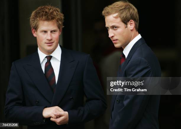 Prince Harry and Prince William attend the 10th Anniversary Memorial Service for their mother Diana, Princess of Wales at Guards Chapel at Wellington...