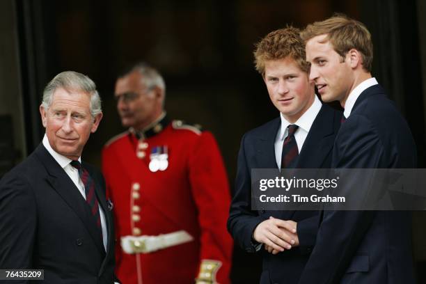 Prince William and Prince Harry and their father Prince Charles, Prince of Wales attend the 10th Anniversary Memorial Service For Diana, Princess of...