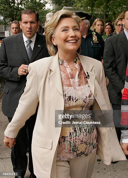 Presidential Candidate Senator Hillary Rodham walks with media personality Ellen Degeneres follwing a taping of the "Ellen" Show at Jazz at Lincoln...