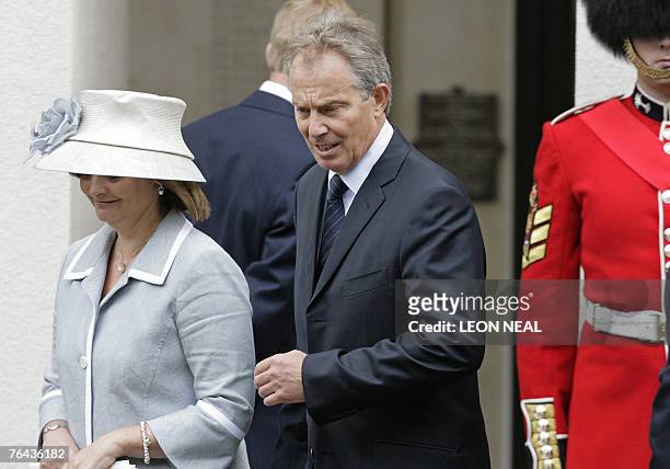 Former British Prime Minister Tony Blair and his wife Cherie leave the Service of Thanksgiving for the life of Diana, Princess of Wales, at the...