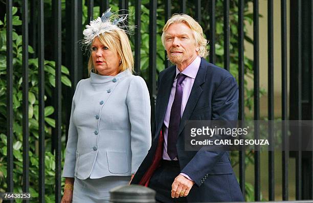Chairman of Virgin Airlines, British Sir Richard Branson, Sir Richard Branson, arrives with his wife Joan at Wellington barracks London, for Princess...
