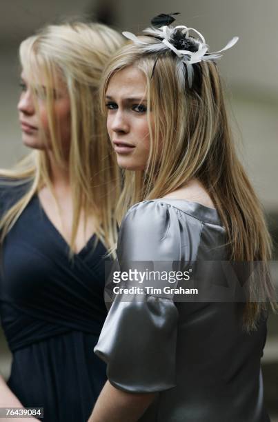 Diana's neices Amelia Spencer and Eliza Spencer at the 10th Anniversary Memorial Service For Diana, Princess of Wales at Guards Chapel at Wellington...