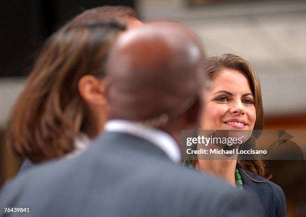 Anchors Al Roker, Anne Curry, Matt Lauer and Natalie Morales talk after Chris Brown's performance on NBC's "Today Show" Summer Concert Series in New...