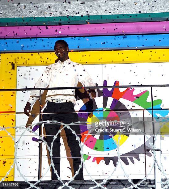 Housemate Brian Belo appears from the Big Brother House after winning the 8th installment of the reality TV series at Elstree Film Studios on August...