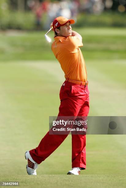 Sergio Garcia at the 9th fairway during the first round of the Deutsche Bank Championship at TPC Boston on August 31, 2007 in Norton, Massachusetts.