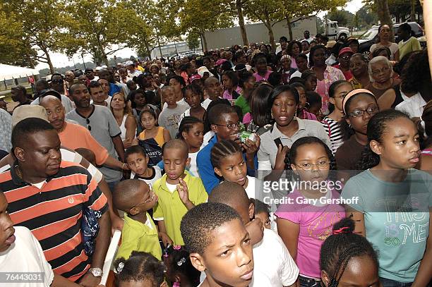 Attendees Line Up for the Giveaway of Starbury Merchandise at The New York Call and Youth Xplosion - Starbury Giveback Day on August 31, 2007 in...