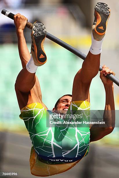 Carlos Eduardo Chinin of Brazil competes in the Pole Vault event of the Decathlon during day eight of the 11th IAAF World Athletics Championships on...