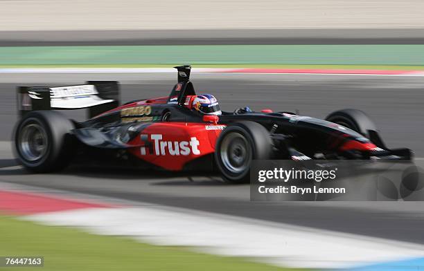 Robert Doornbos of The Netherlands in action during practice for the Dutch Champ Car Grand Prix at the TT-Circuit Assen on September 1, 2007 in...
