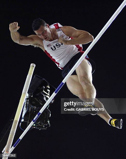 S Brad Walker competes during the men's pole vault final, 01 September 2007, at the 11th IAAF World Athletics Championships, in Osaka. AFP PHOTO /...