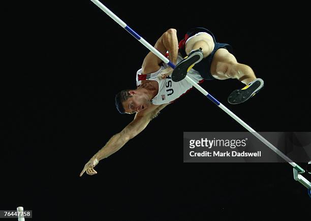 Brad Walker of the United States of America competes in the Men's Pole Vault Final on day eight of the 11th IAAF World Athletics Championships on...