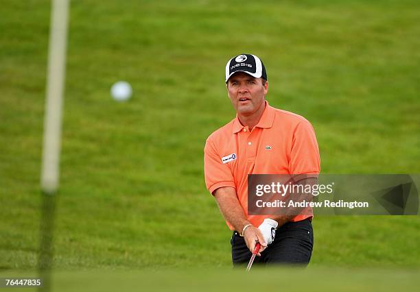 Thomas Levet of France plays from a bunker on the second hole during the third round of The Johnnie Walker Championship on The PGA Centenary Course...