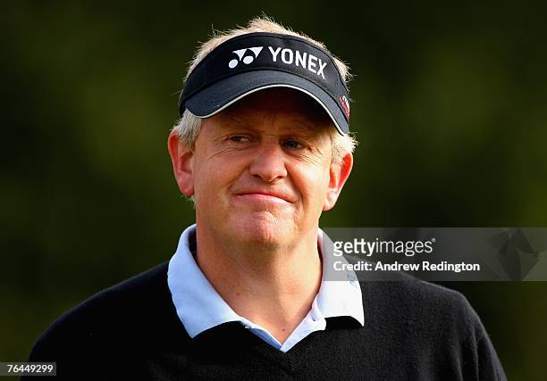 Colin Montgomerie of Scotland looks quizzical during the third round of The Johnnie Walker Championship on The PGA Centenary Course at Gleneagles on...