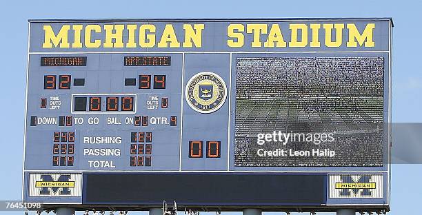 Appalachian State celebrates their victory over the Michigan Wolverines 34-32 on September 1, 2007 at Michigan Stadium in Ann Arbor, Michigan.