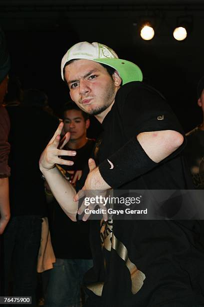 Tass Repousis, overall Winner, poses at The Shadow Wars, B-Boy Battle Break Dancing Finals at the Factory Theatre on September 2, 2007 in Sydney,...