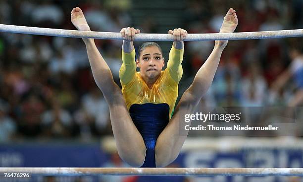 Lais Souza of Brazil performs on the uneven bars during the women's qualifications of the 40th World Artistic Gymnastics Championships on September...