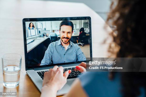 business people on video conference - conference call imagens e fotografias de stock