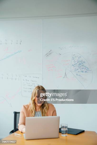 businesswoman using laptop in conference room - texas conference for women 2017 stock pictures, royalty-free photos & images
