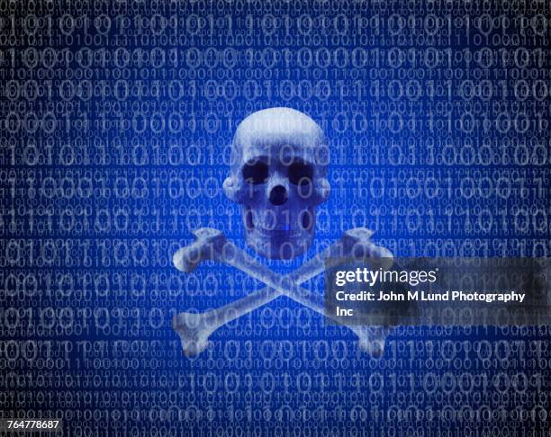 skull and crossbones in binary code - skull and crossbones stock-fotos und bilder