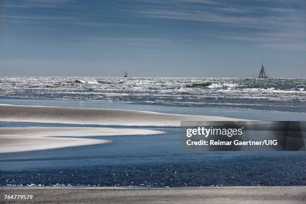 sand spits on beach of nuevo vallarta looking at pacific ocean with sailboats - nuevo vallarta stock pictures, royalty-free photos & images