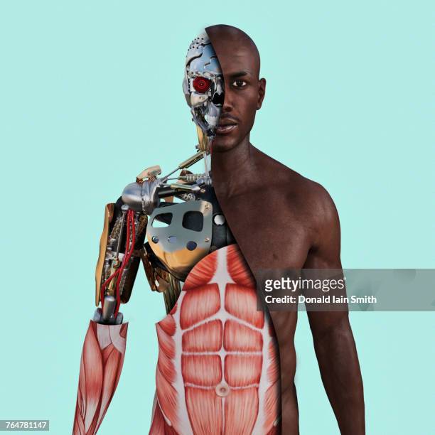 cutaway of cyborg - pele humana imagens e fotografias de stock