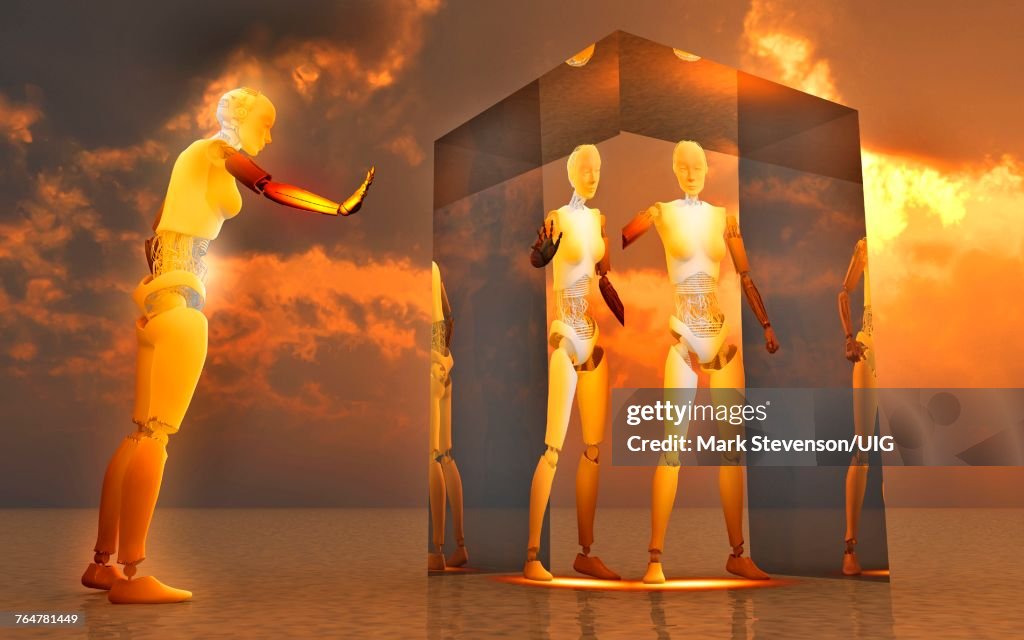 Robots Using Cubic Interdimensional Space Portal Machine High-Res Stock ...