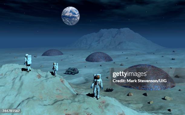 human colonization of the moon. - colony imagens e fotografias de stock