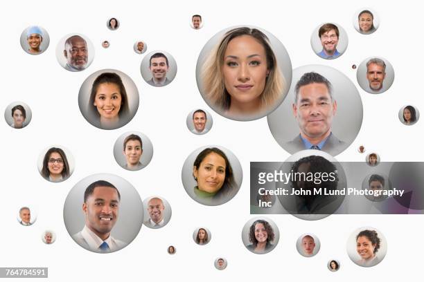 faces of people in spheres - faces collage stock pictures, royalty-free photos & images
