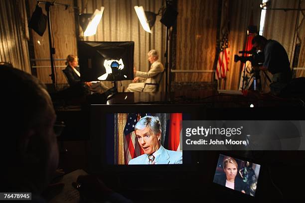 Ambassador to Iraq Ryan Crocker is interviewed by CBS' Katie Couric September 2, 2007 at the U.S. Embassy in Baghdad, Iraq. Crocker is preparing for...