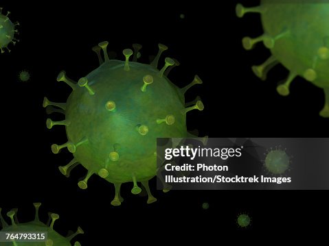 Microscopic viruses floating in an environment. Microscopic viruses floating in an environment.